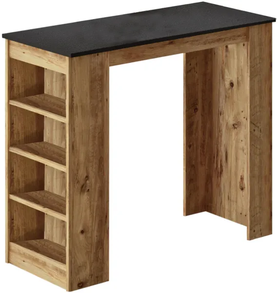 NORDVÄRK ST1 mesa de bar, com 3 prateleiras - melamina natural e preta (120x51,6)