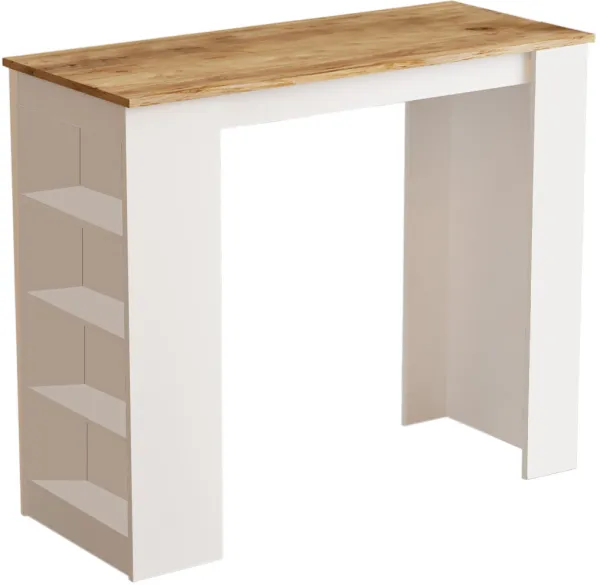 NORDVÄRK ST1 mesa de bar, com 3 prateleiras - melamina branca e natural (120x51,6)