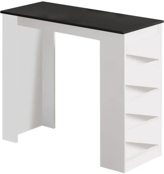 NORDVÄRK ST1 mesa de bar, com 3 prateleiras - melamina branca e preta (120x51,6)
