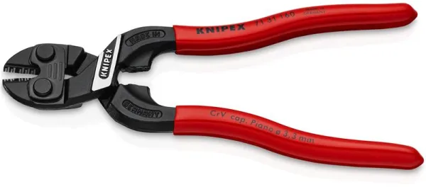 Knipex KNIPEX CoBolt® S Tesoura de parafusos compacta com entalhe na lâmina preta atramentada, revestida com plástico 160 mm