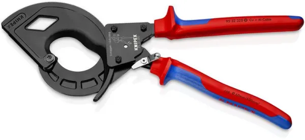 Cortador de Cabos Knipex (Princípio de Catraca, 3 velocidades) preto atramentizado, com cabo multi-componente 320 mm