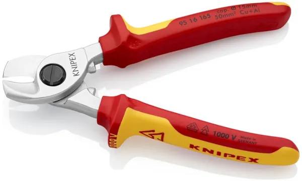 Cortador de Cabos Knipex cromado, aprovado pela VDE 165 mm