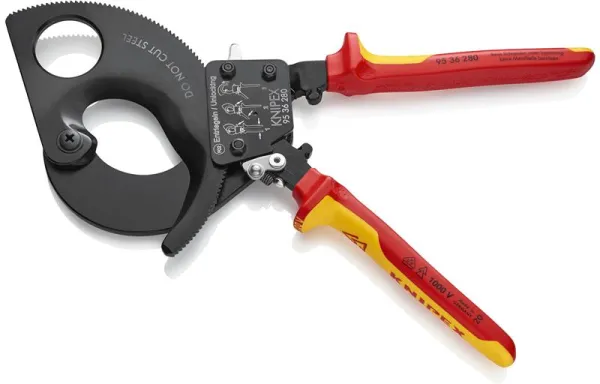 Cortador de Cabos Knipex (Princípio de Catraca) lacado a preto, aprovado pela VDE 280 mm