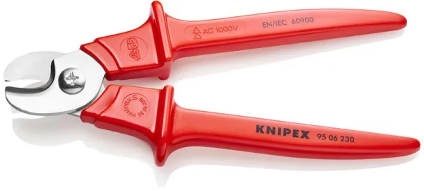 Cortador de Cabos Knipex com cabos injetados em plástico isolado, injetado em plástico, aprovado pela VDE 230 mm